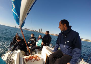 Sailing along Barcelona coast